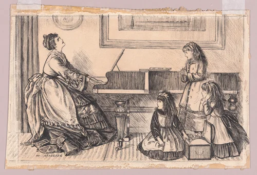 Queen Prima Donna at Home, for "Punch," November 7, 1874 by George Du Maurier, drawing, 1874