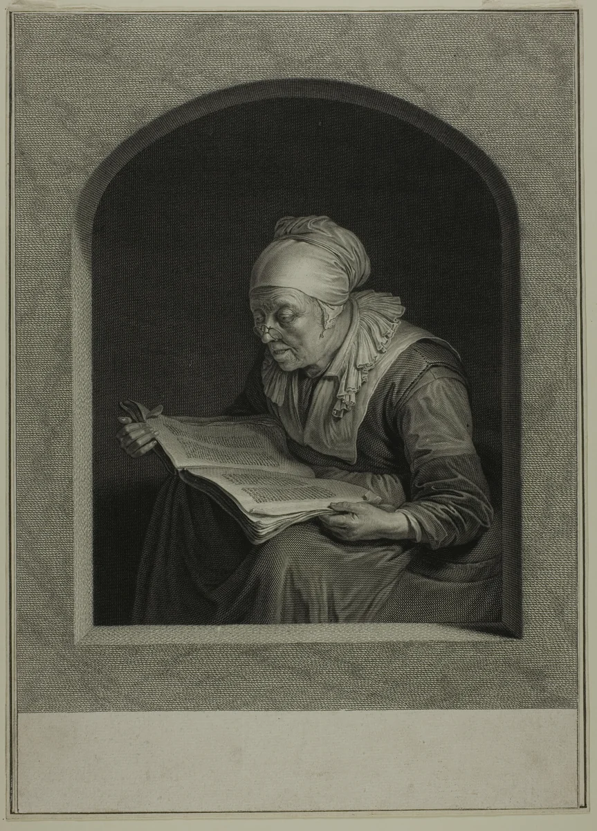 La Liseuse (A Woman Reading) by Johann Georg Wille, print, 1761-1762