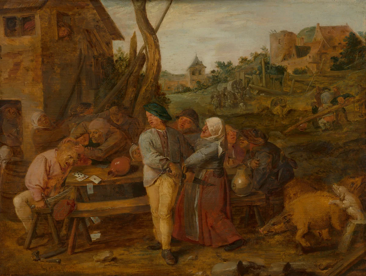 Fighting Peasants by Adriaen Brouwer, painting, 1625