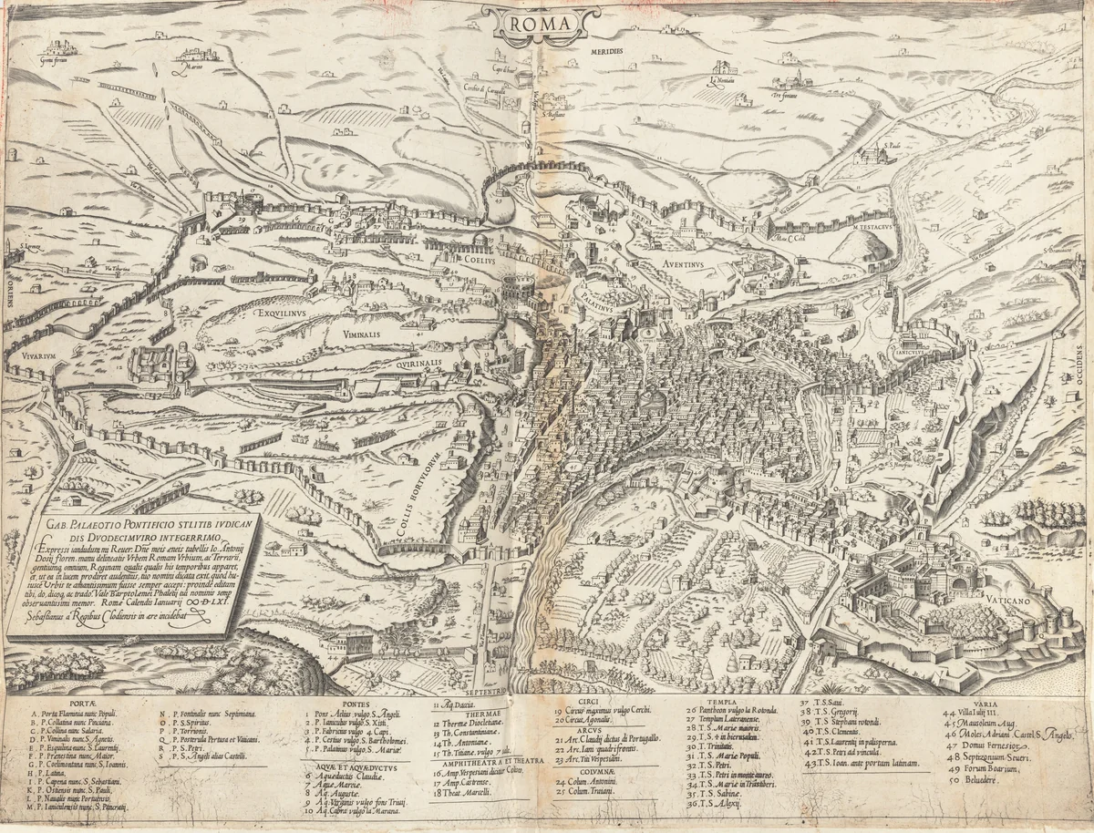 Topographical Map of Modern Rome by Sebastiano di Re; Giovanni Antonio Dosio, print, 1561