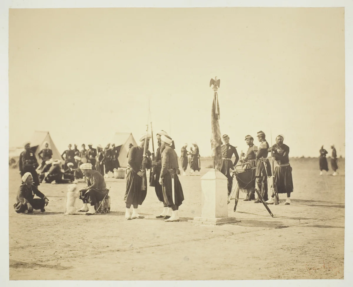 The Raised Flag of the Zouave Regiment, Camp de Châlons by Gustave Le Gray, photograph, 1857