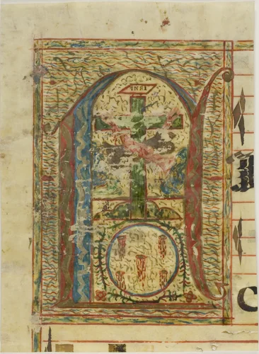 Historiated Initial "N" with Crucifix from a Manuscript by European, painting, 1300-1500