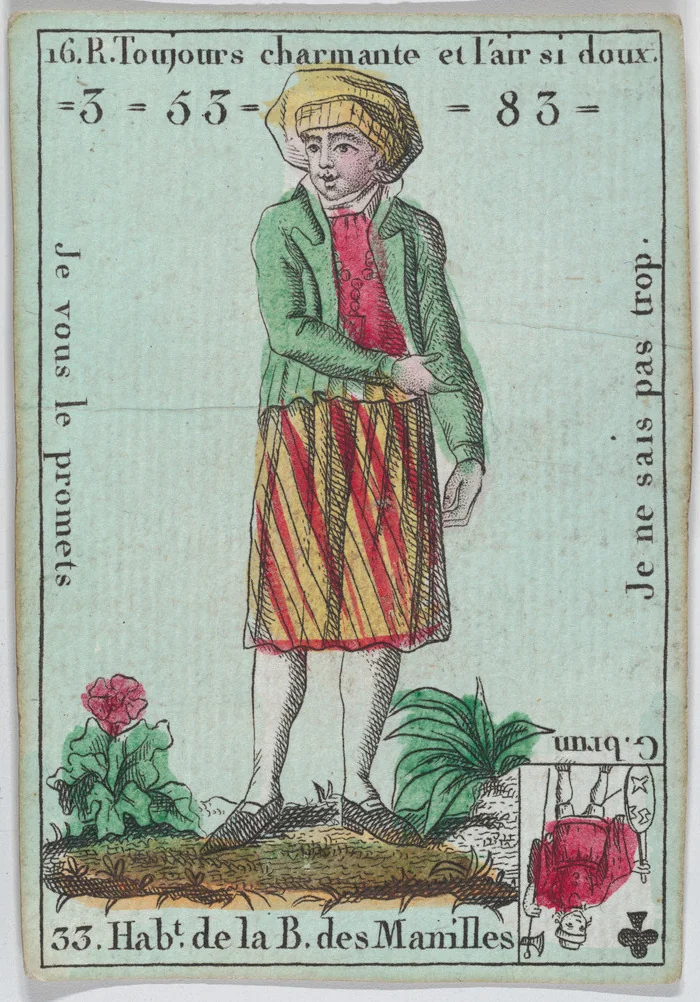 Hab.t de la B. des Manilles from playing cards "Jeu d'Or" by anonymous, print, 1700-1799