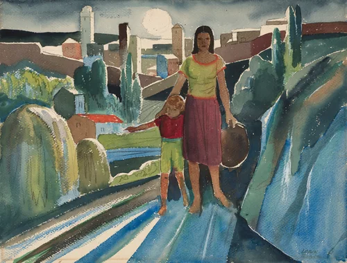 The Moon of San Gimignano by John Lorin Black, drawing, 1929