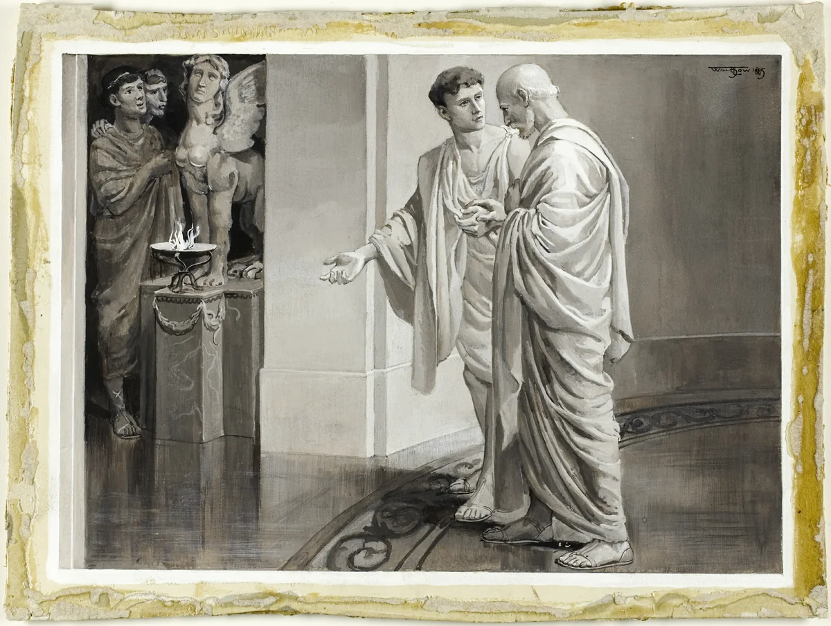 He Met Within the Murmurous Vestibule, His Young Disciple by Will Hicock Low, drawing, 1885