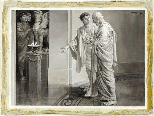 He Met Within the Murmurous Vestibule, His Young Disciple by Will Hicock Low, drawing, 1885