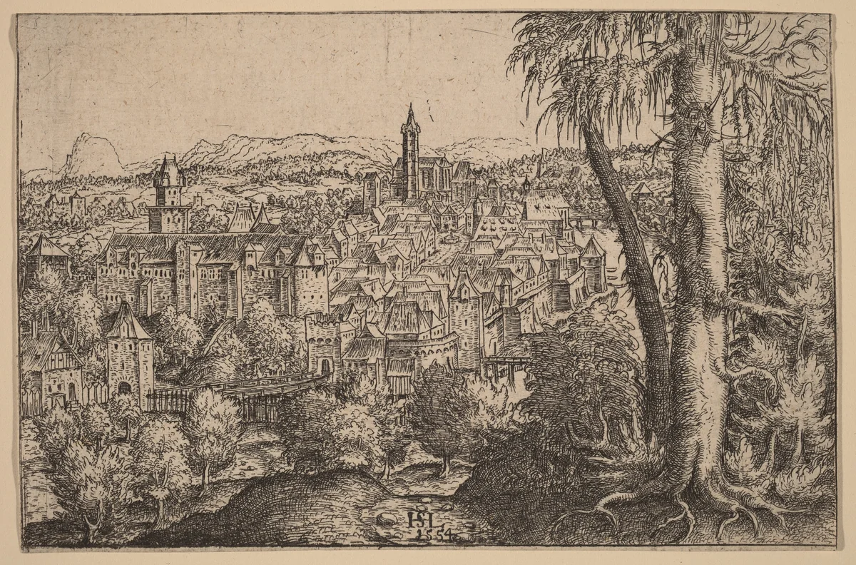 View of Steyr on Enns by Hanns Lautensack, print, 1554