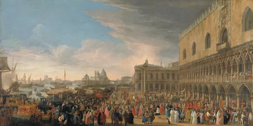 The Entry of the French Ambassador into Venice in 1706 by Luca Carlevarijs, painting, 1706-1708