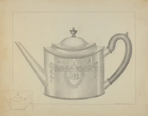 Silver Teapot by Hester Duany, index of american design, 1936