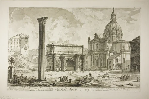 Arch of Septimius Severus through which passed the ancient Sacred Way, bringing victors to the Capitol, from Views of Rome by Giovanni Battista Piranesi, print, 1750-1759