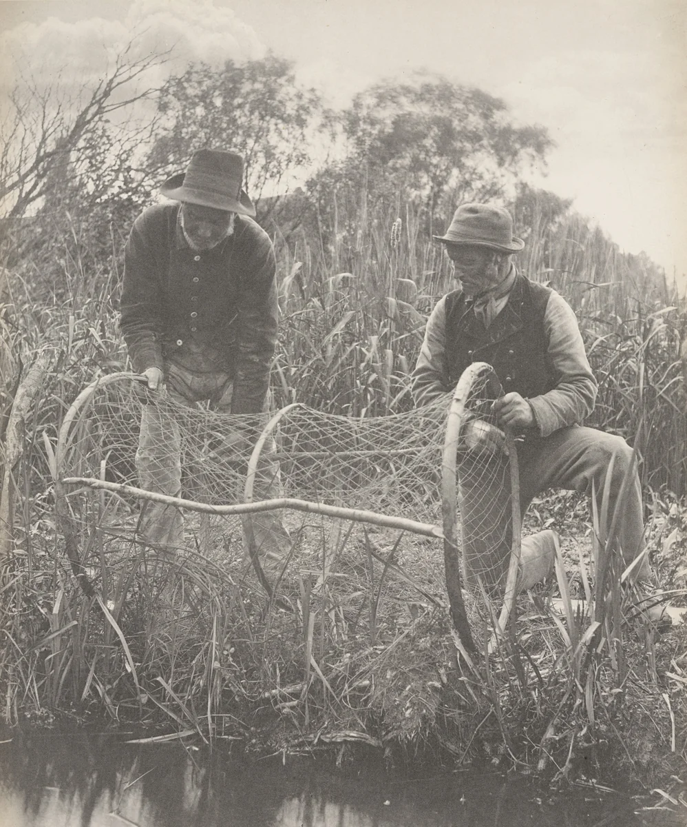Setting up the Bow-Net from Life and Landscape on the Norfolk Broads (London, 1886) by Peter Henry Emerson, photograph, 1885