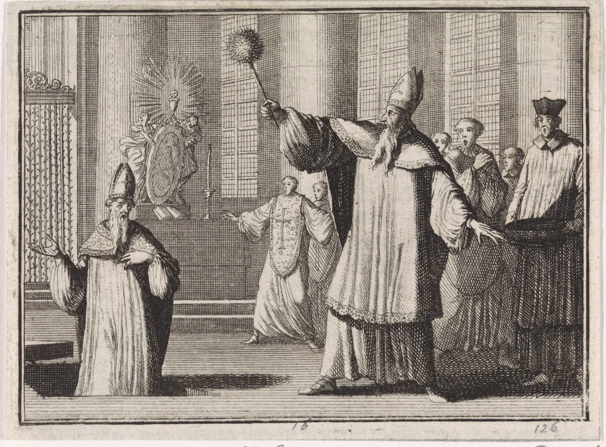 H. Monulphus en H. Gondulphus uit de dood herrezen by Caspar Luyken, print, 1704