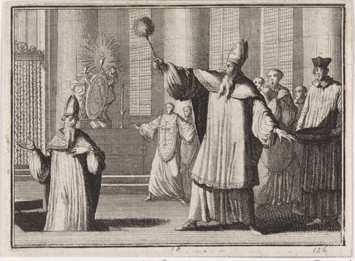 H. Monulphus en H. Gondulphus uit de dood herrezen by Caspar Luyken, print, 1704