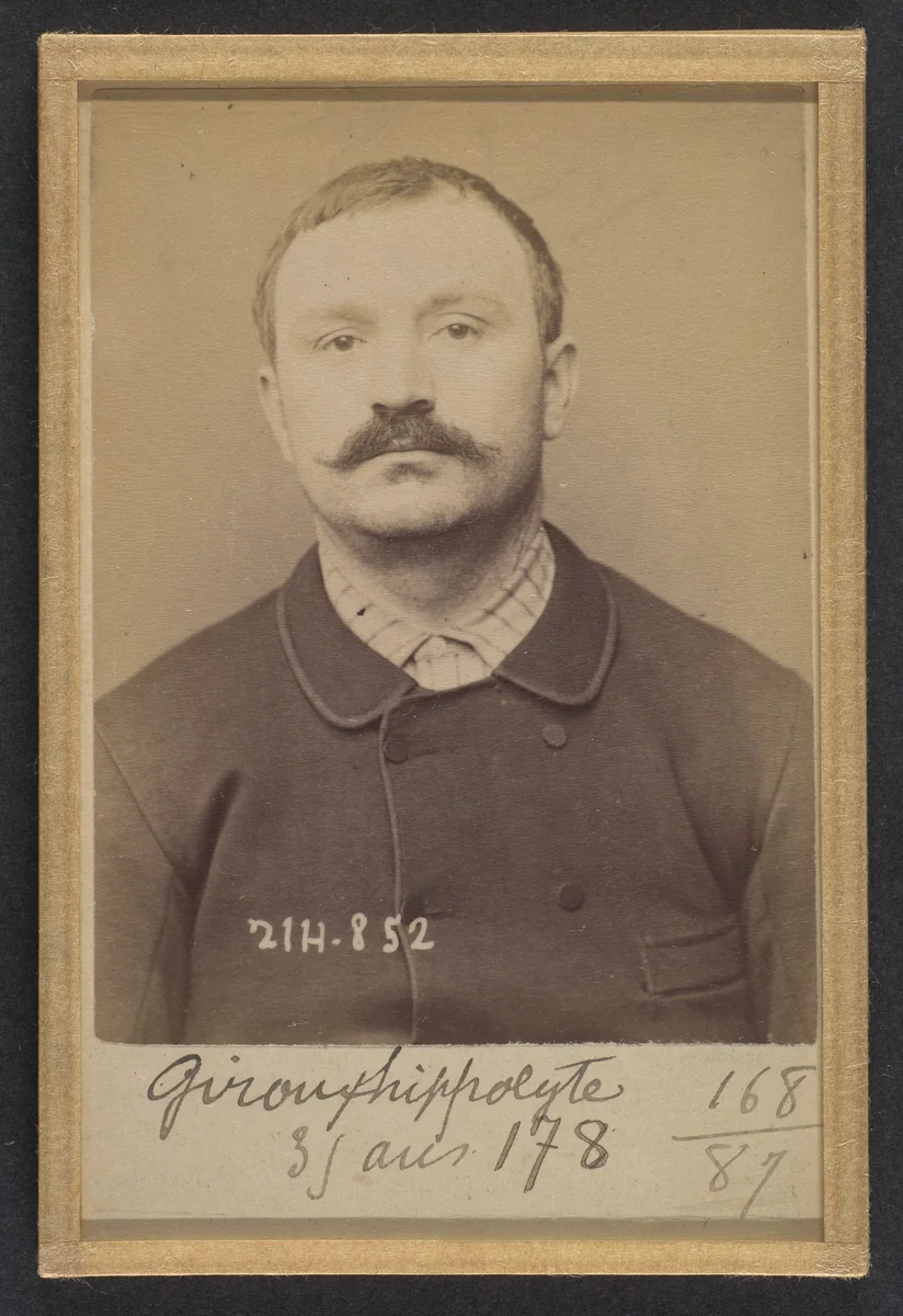 Giroux. Hippolyte. 34 ans, né à Montreuil les Mines (Saone & Loire). Mécanicien. Anarchiste. 28/2/94. by Alphonse Bertillon, photograph, 1894