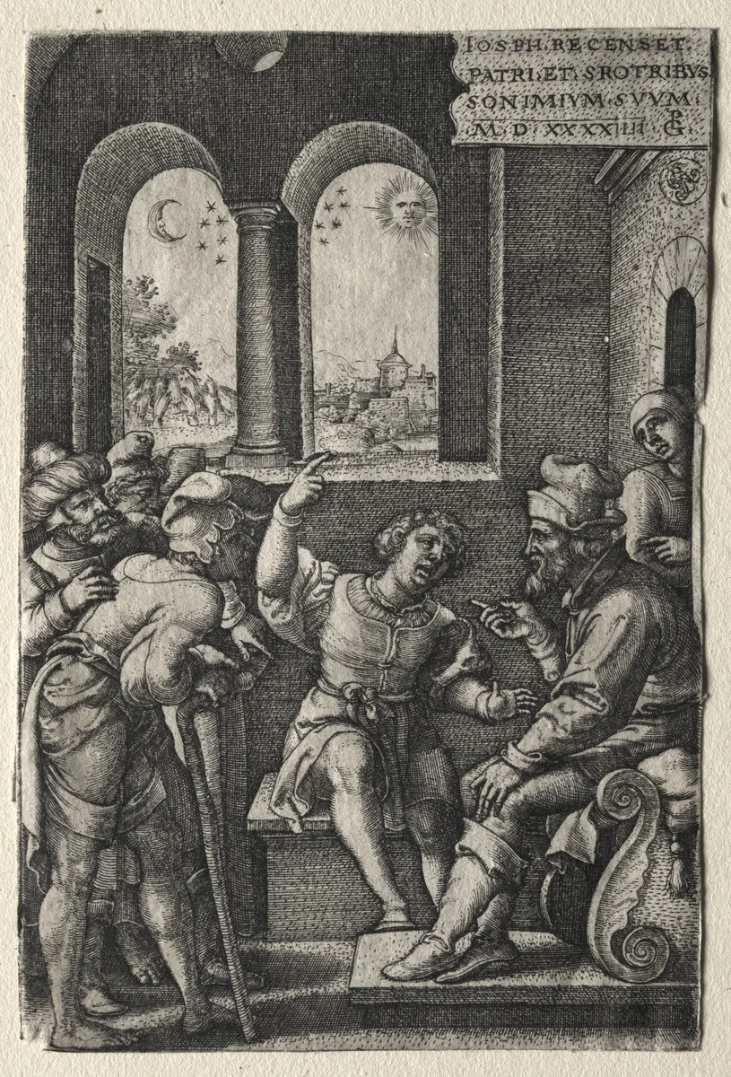 The Story of Joseph: Joseph Recounting his Dreams to his Father by Georg Pencz, print, 1544