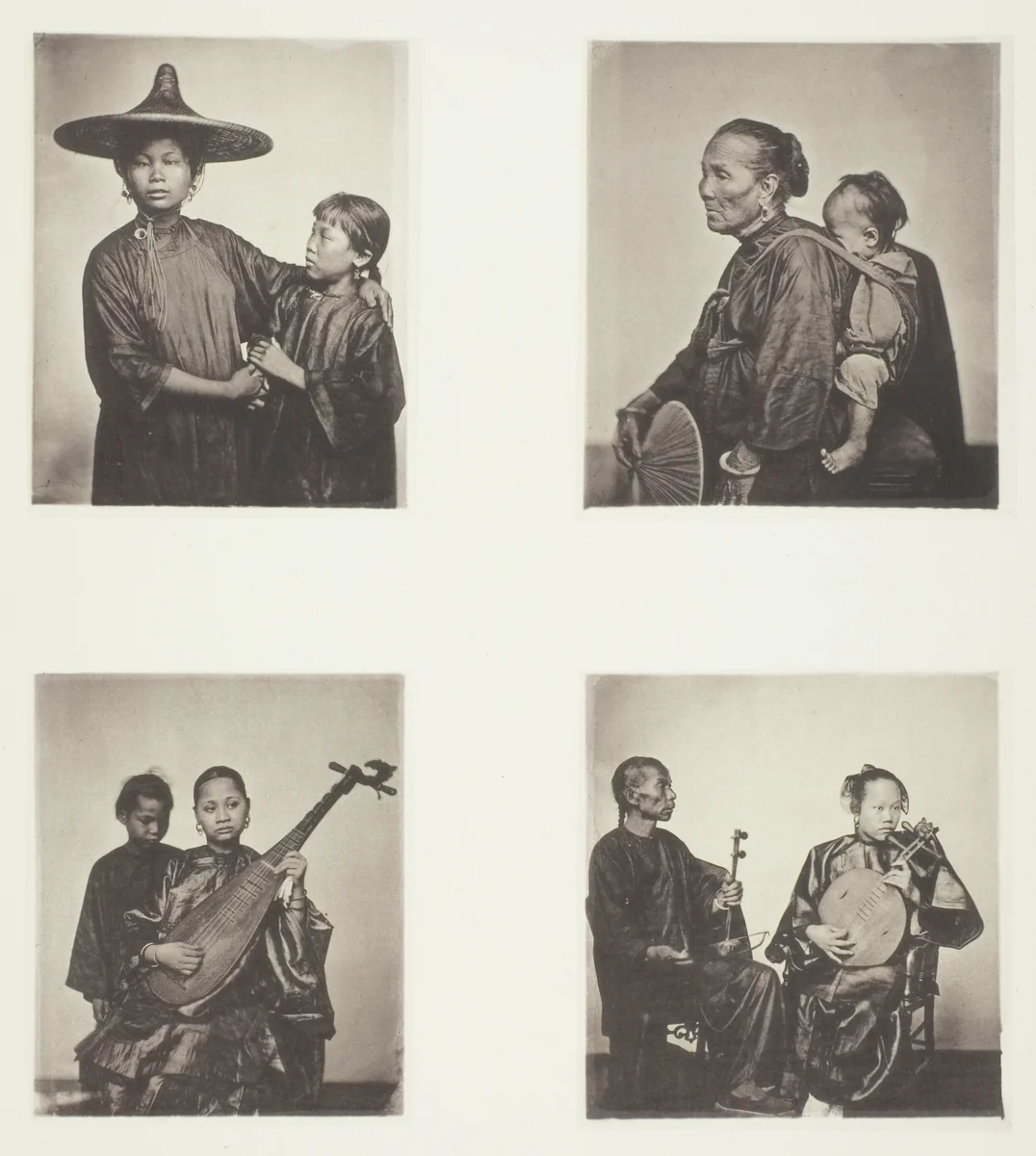 Boat Girls; A Canton Boatwoman and Child; Musicians; Musicians by John Thomson, photograph, 1863-1873