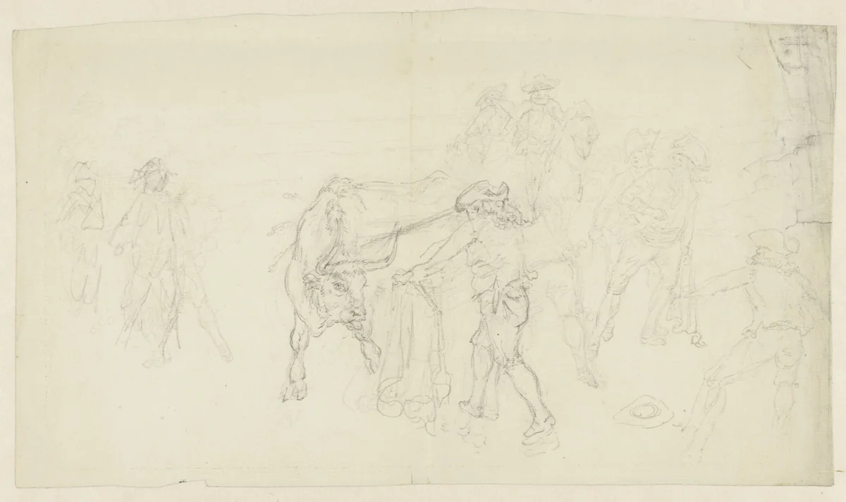 Stierengevecht by David de Sandoz-Rollin, drawing, 1750-1809