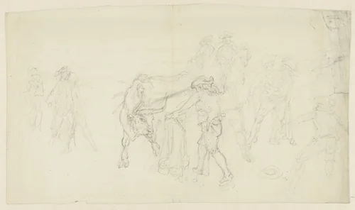 Stierengevecht by David de Sandoz-Rollin, drawing, 1750-1809