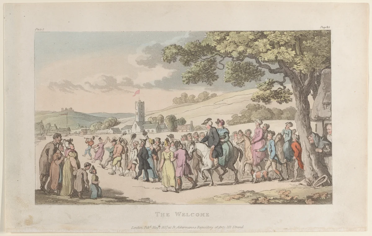 The Welcome, from "The Vicar of Wakefield" by Thomas Rowlandson, print, 1817
