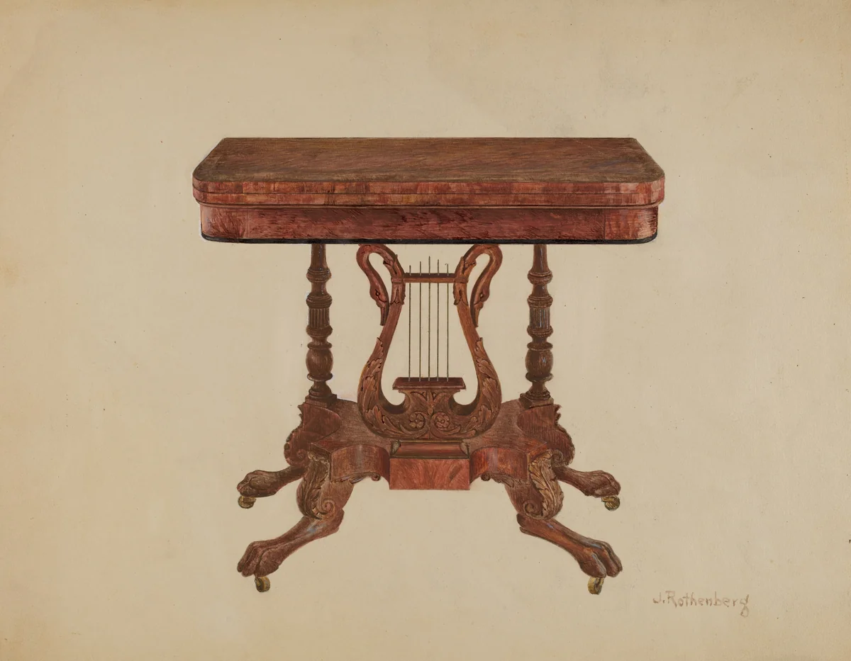 Table (Lyre Pedestal) by Joseph Rothenberg, index of american design, 1936