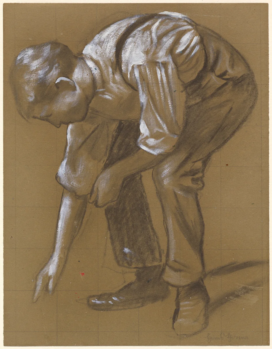 A Man Bending Over by Hans Thoma, drawing, 1886