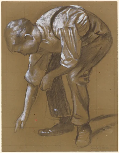 A Man Bending Over by Hans Thoma, drawing, 1886
