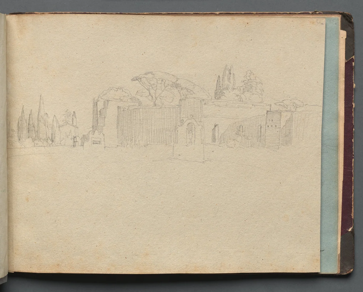 Album with Views of Rome and Surroundings, Landscape Studies, page 51a: Roman Landscape by Franz Nadorp, book, 1830-1870