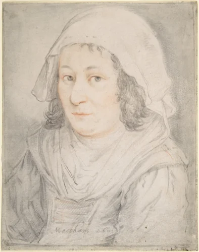Half-figure of a Woman by Jacob Matham, drawing, 1605