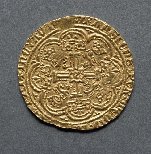 Noble: Ornamental Cross with Lis Terminals (reverse) by Unknown, metalwork, 1377-1399