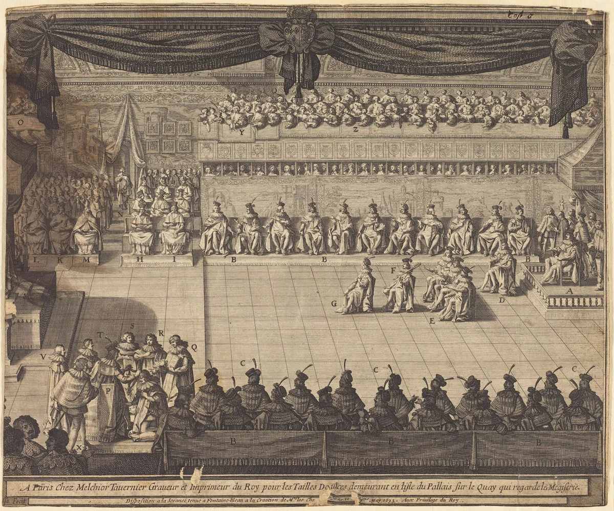 Meeting in the Chapel at Fontainebleau by Abraham Bosse, print, 1633