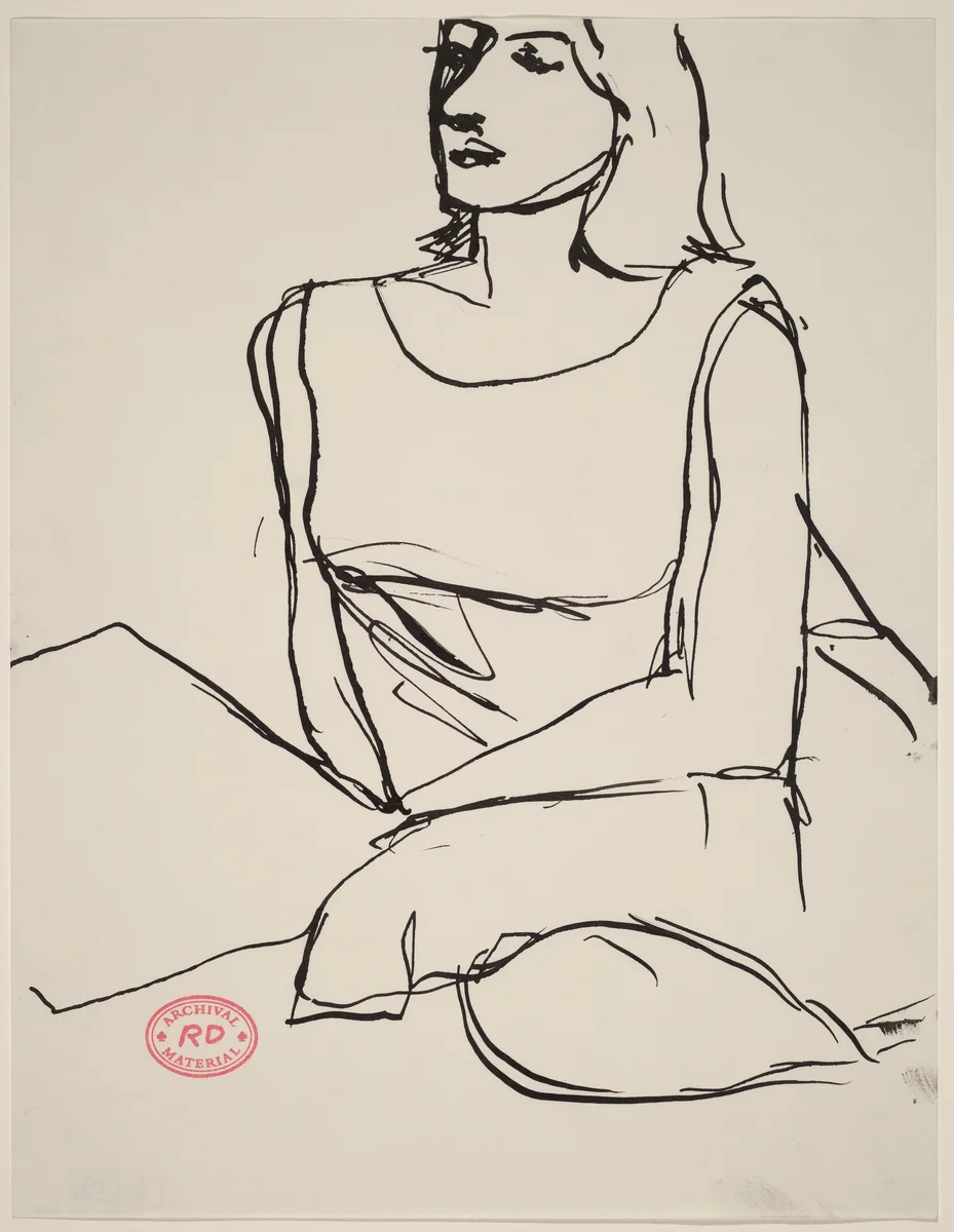Untitled [woman in a sleeveless dress seated with pillows] by Richard Diebenkorn, drawing, 1955-1967