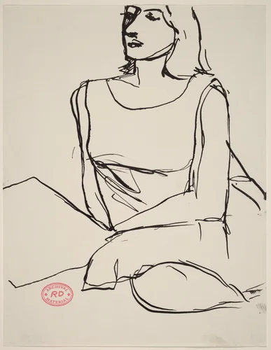 Untitled [woman in a sleeveless dress seated with pillows] by Richard Diebenkorn, drawing, 1955-1967