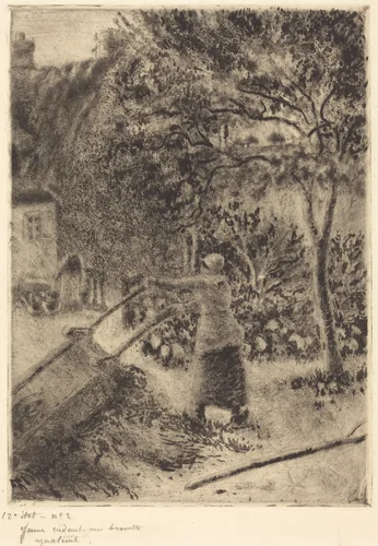 A Woman Emptying a Wheelbarrow (Femme vidant une brouette) by Camille Pissarro, print, 1880