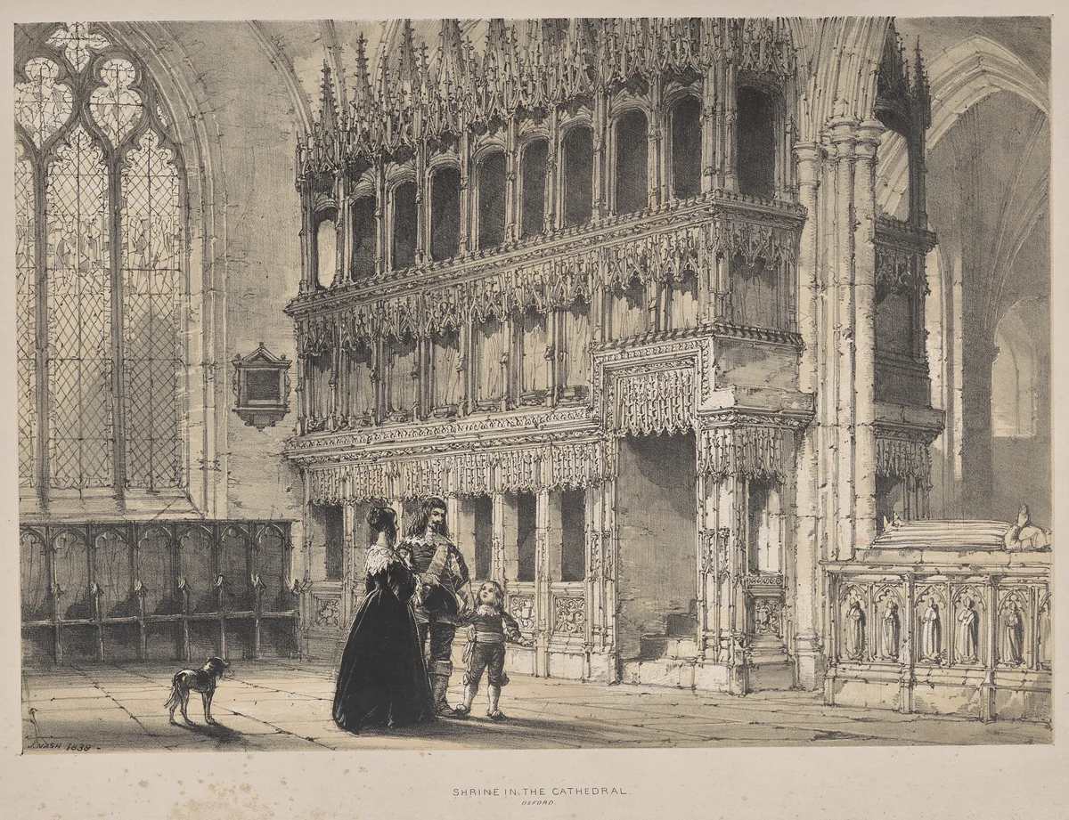 Architecture of the Middle Ages: Shrine of St. Fridswode, Cathedral, Oxford by Joseph Nash, print, 1838