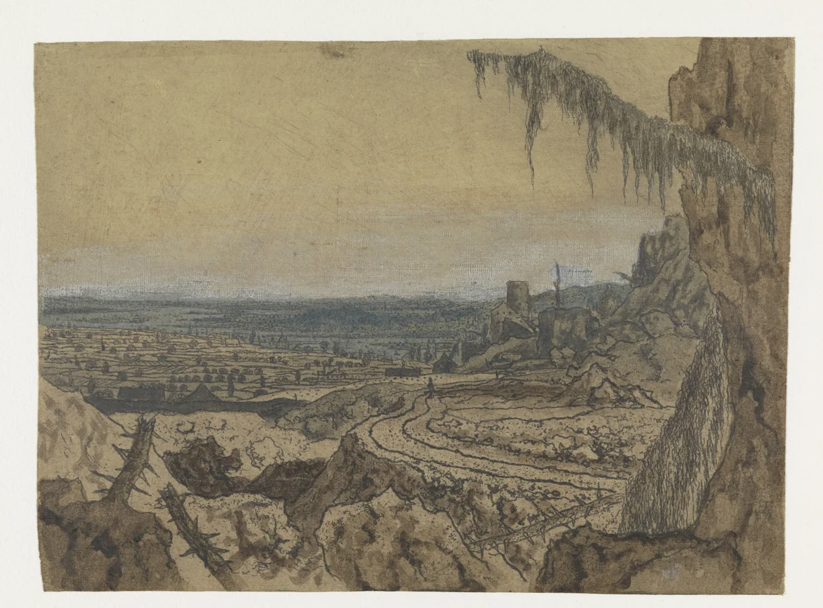 Distant View with a Road and Mossy Branches by Hercules Segers, print, 1622-1625