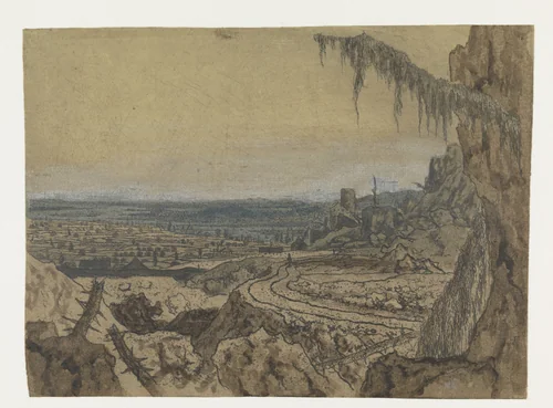 Distant View with a Road and Mossy Branches by Hercules Segers, print, 1622-1625