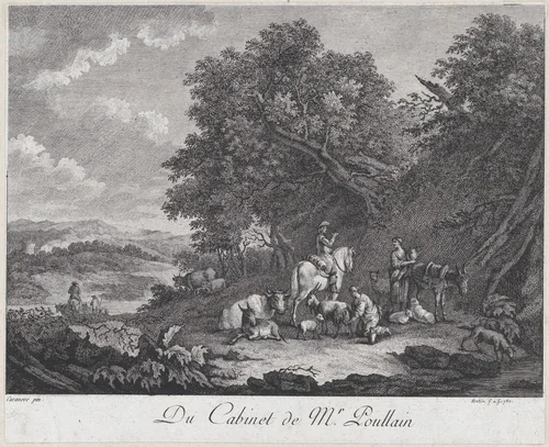 Man on Horseback Speaks to Two Shepherdess by Francesco Casanova, print, 1780