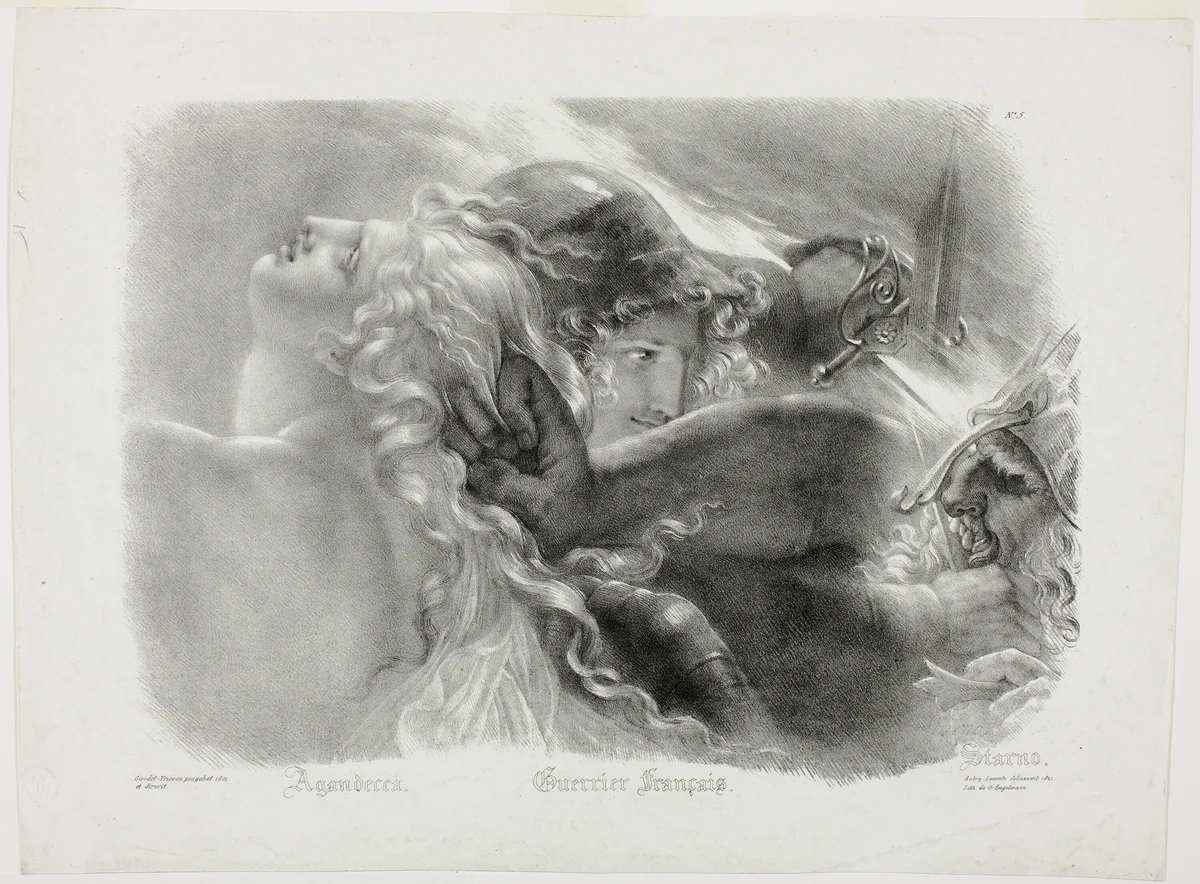 Agandecca, French Warrior, Starno, after The Apotheosis of French Heroes Who Died for Their Country during the War for Liberty by Anne-Louis Girodet de Roucy-Trioson, print, 1821