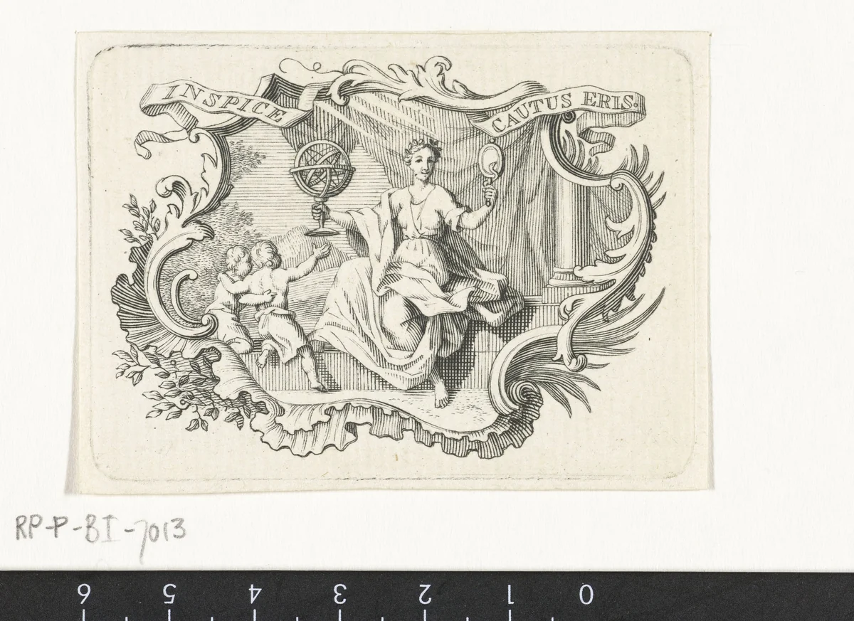 Vignet met personificatie van Voorzichtigheid in cartouche by Abraham Delfos, print, 1741-1820