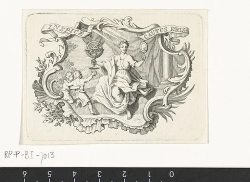 Vignet met personificatie van Voorzichtigheid in cartouche by Abraham Delfos, print, 1741-1820