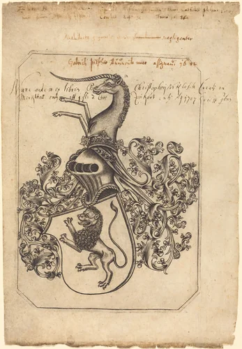 Coat of Arms with a Lion and Unicorn by Master hw, print, 1480-1490