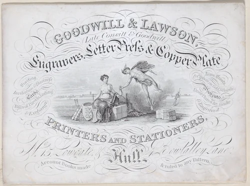 Trade card for Goodwill & Lawson, engravers, printers and stationers by anonymous, print, 1800-1900