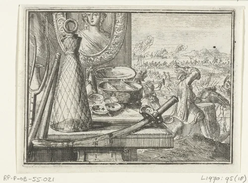 Titelblad voor het pamflet: De Ongerse Pallasch, de Boere Caraffa, en Hoerensmeerdoos, 1701 by Romeyn de Hooghe, print, 1701