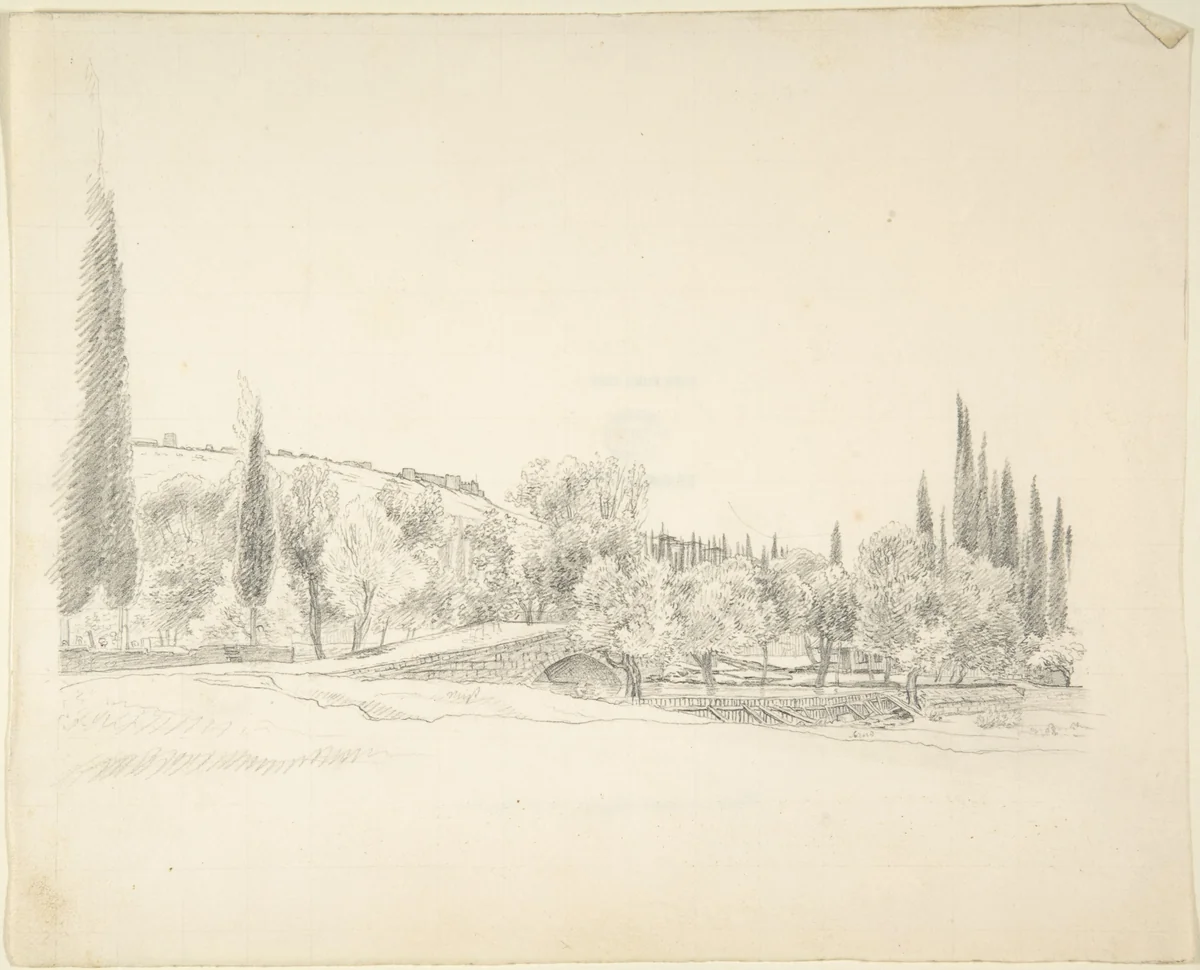 Landscape with Bridge by Franz von Hauslab, drawing, 1810-1883