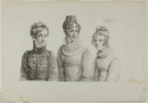 Portrait of Three Adolescents by Monogrammist B.D.P., print, 1817