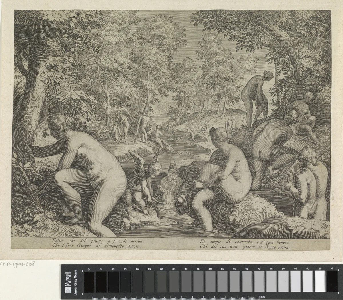 Badende vrouwen en mannen by Unknown, print, 1589-1595