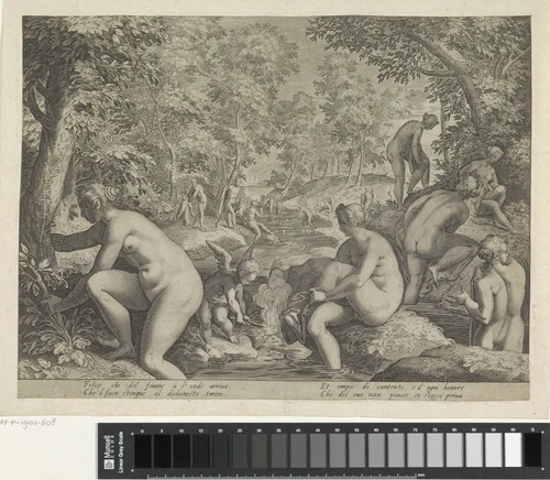 Badende vrouwen en mannen by Unknown, print, 1589-1595