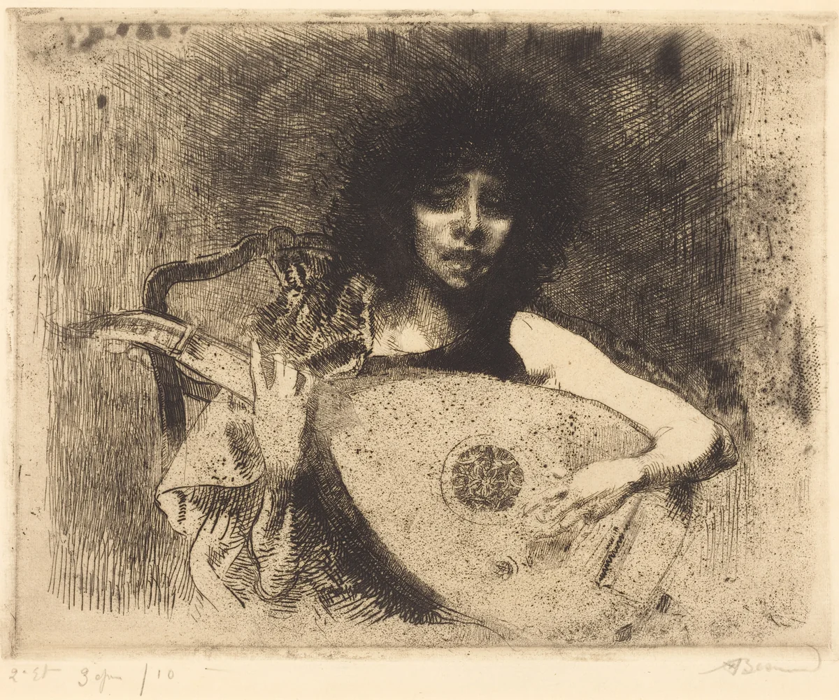 The Lute Player (La joueuse de luth) by Albert Besnard, print, 1922