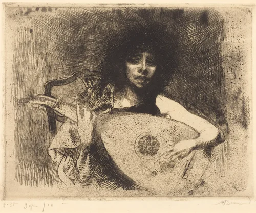 The Lute Player (La joueuse de luth) by Albert Besnard, print, 1922