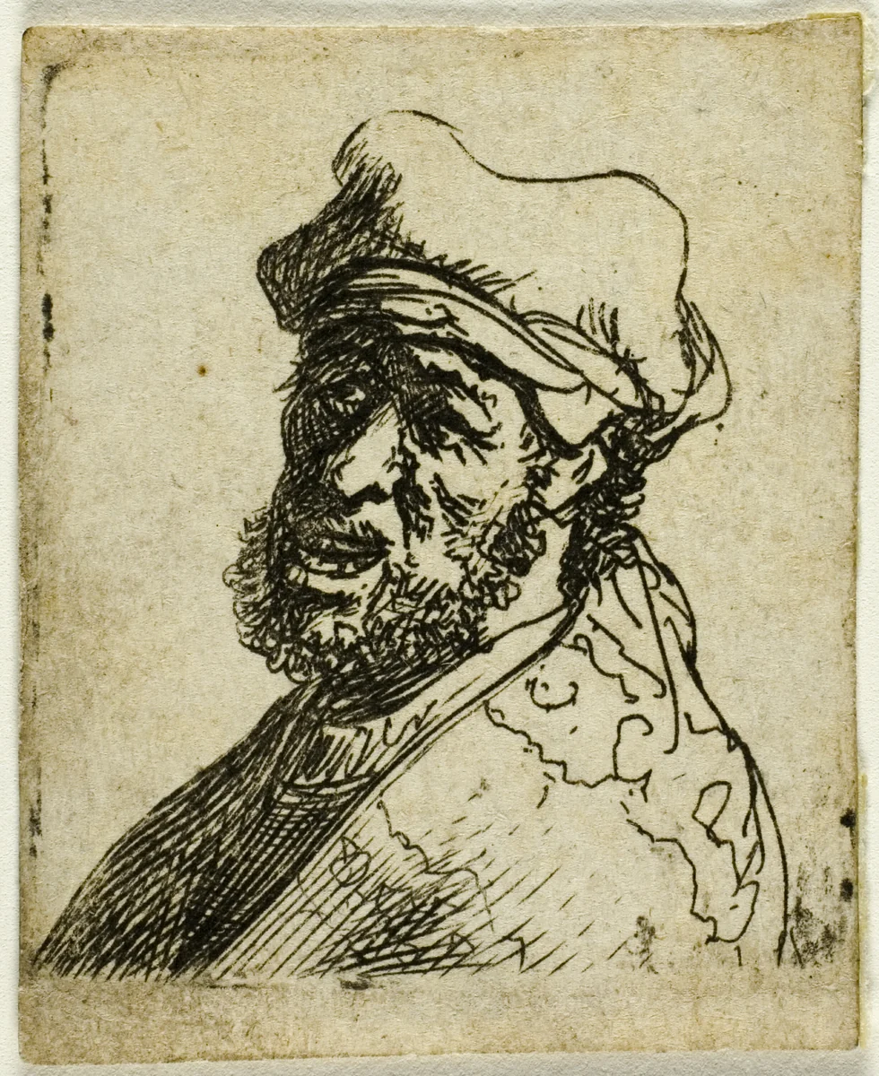 Man Crying Out, Three Quarters Left: Bust by Rembrandt van Rijn, print, 1624-1634
